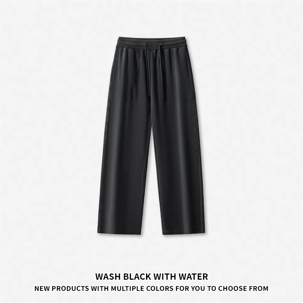 ZODF Retro High Street 420gsm Cotton Straight Pants For Man Unisex Loose Fit Distressed Sport Trousers Sweatpants HY0051