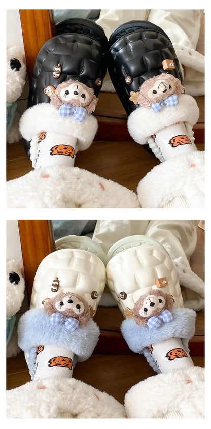 Disney Shelliemay Detachable Cotton Shoes Eva Thick Bottom With Velvet For Outer Wear, Warm And Waterproof Adult Cotton Dragging