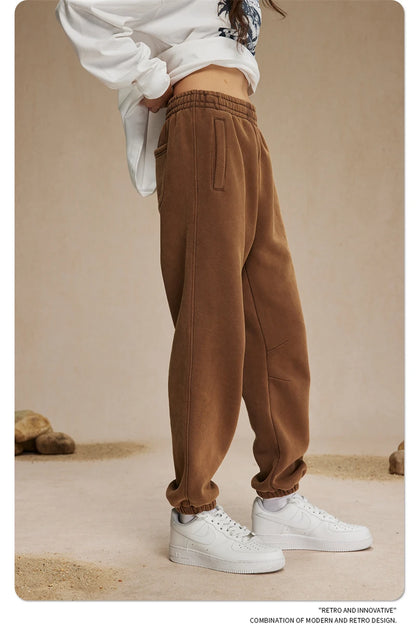 ZODF Retro Winter 360gsm Batik Washed Fleece Sweatpants Unisex Loose Drawstring Warm Joggers HY0714