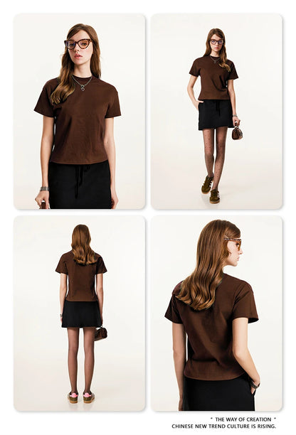 ZODF Women 2025 Summer 255gsm Cotton T-Shirts Hotsweet Girls Casual Solid Comfortable Sport T Shirt Brand Tops HY0978