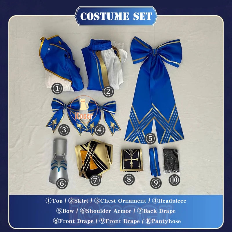 Honkai Star Rail Fate Saber Cosplay Costume Wig Dress Uniform Headwear Halloween Party for Women Girls Role Play Props Cos Gifts