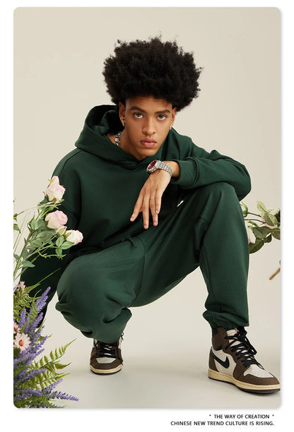 ZODF New Winter 440gsm Terry Hooded Hoodies For Men Retro Unisex Couple Loose Oversized Solid Pullovers Streetwears HY0664