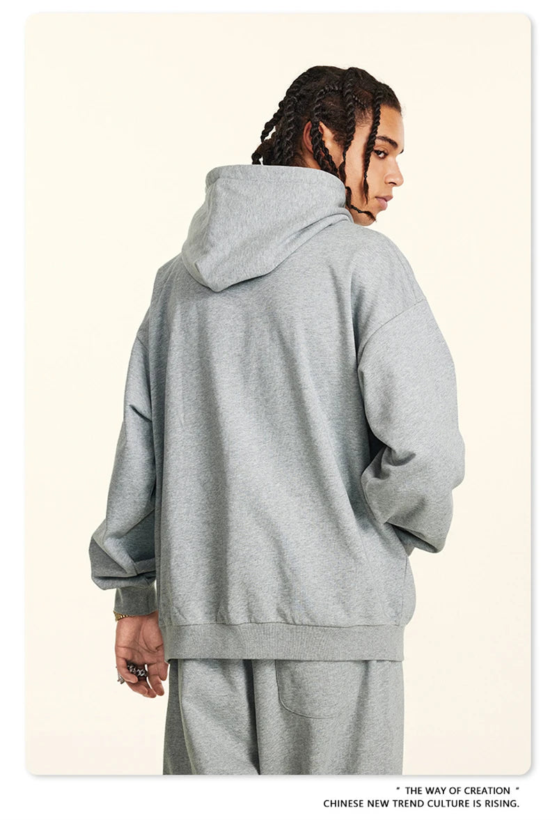 ZODF New Autumn Winter Solid Heavy Weight Hoodies For Men Unisex Basic Loose 440gsm Knitted Hooded Pullovers HY0886