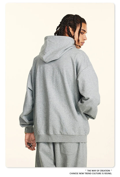 ZODF New Autumn Winter Solid Heavy Weight Hoodies For Men Unisex Basic Loose 440gsm Knitted Hooded Pullovers HY0886