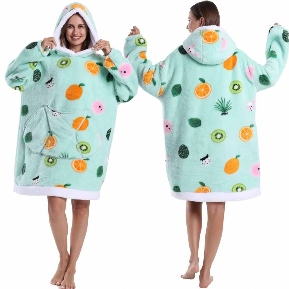 Leopard Winter Women Thicken Warm Hoodie Blanket Pink Blue Oversize Large Pocket Couple Loose Sweatshirts Mens Graphic Hoodies