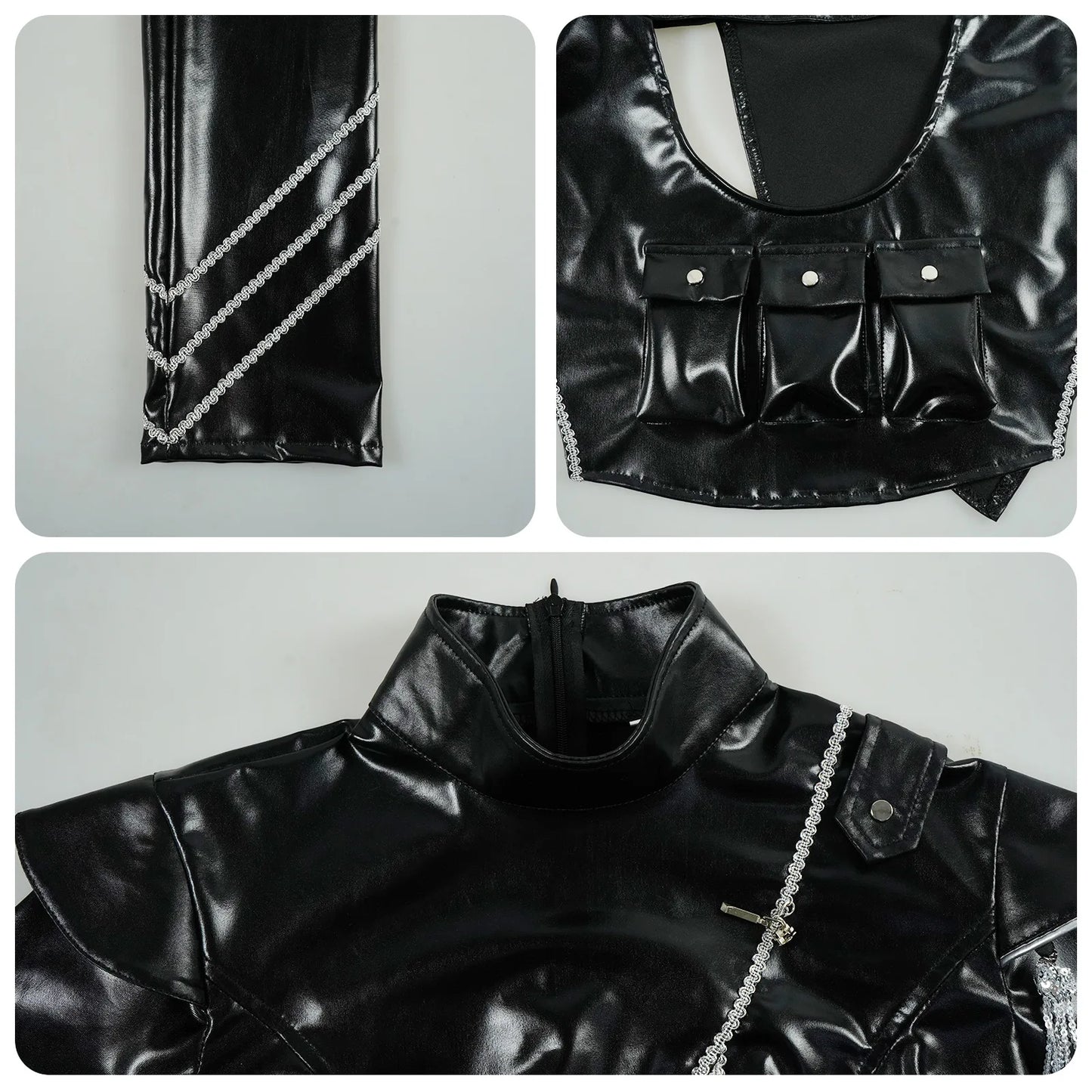 KPop Demon Hunters Rumi Cosplay Costume Black Leather Combat Uniform Necklace Gothic Punk Huntrix Halloween Women Girls iCoser