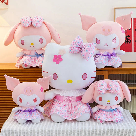 New Sanrio Pink Peach Hello Kitty Plush Toy Cat Doll Kuromi My Melody Stuffed Animal for Girls Birthday Xmas Gift Soft Cute Kids