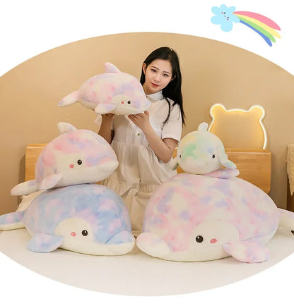 50-80cm Kawaii Fantastic Rainbow Colorful Plush Dolphin Stuffed Animals Doll Decoration Birthday Gifts Soft Pillow Children Gift