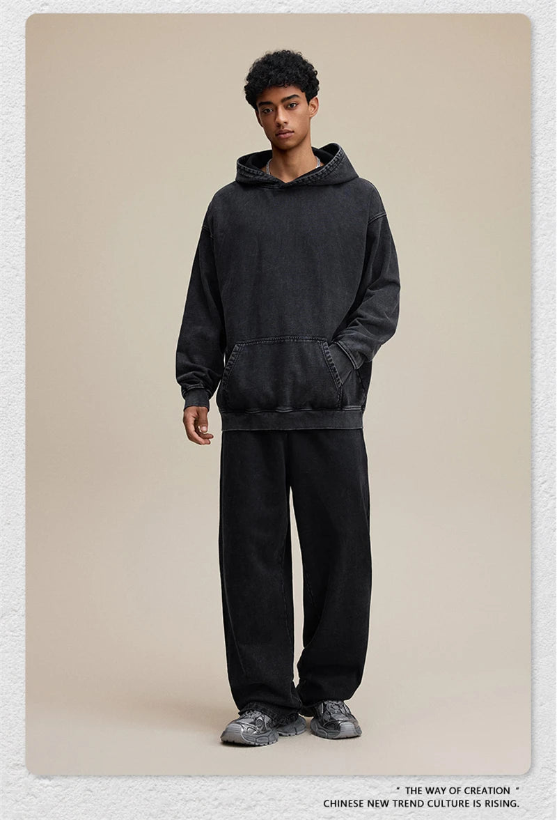 ZODF Retro Heavy Weight 480gsm Cotton Hoodies For Man Unisex Oversized Washed Distressed Hooded Pullovers Brand Coats HY1115
