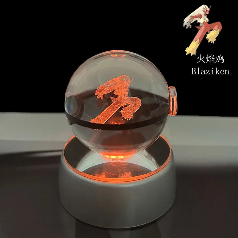 Pokemon 3D Crystal Ball LED Night Light with Glastrier Charizard Eternatus Froakie Pokeball – Anime Game Birthday Gift
