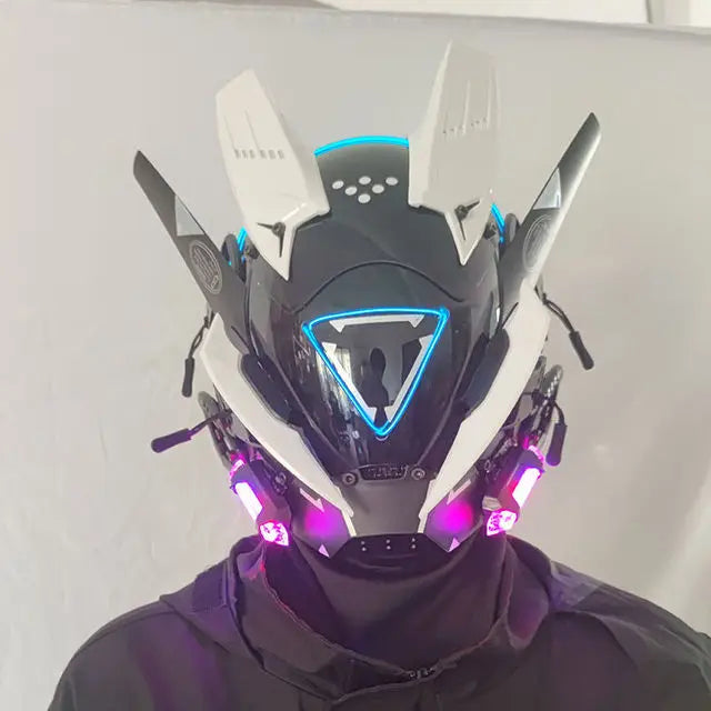 Cyberpunk Helmet Cosplay Mask with LED Light Dreadlocks Braided Wings Shinobi Samurai Style – Birthday & Christmas Gift