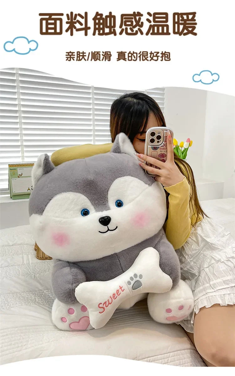 New 35-55cm Cute Husky Bone Hugging Cloth Doll Dog Plush Toy Erha Doll Giving Children Birthday Gift Pillow Indoor Decorations