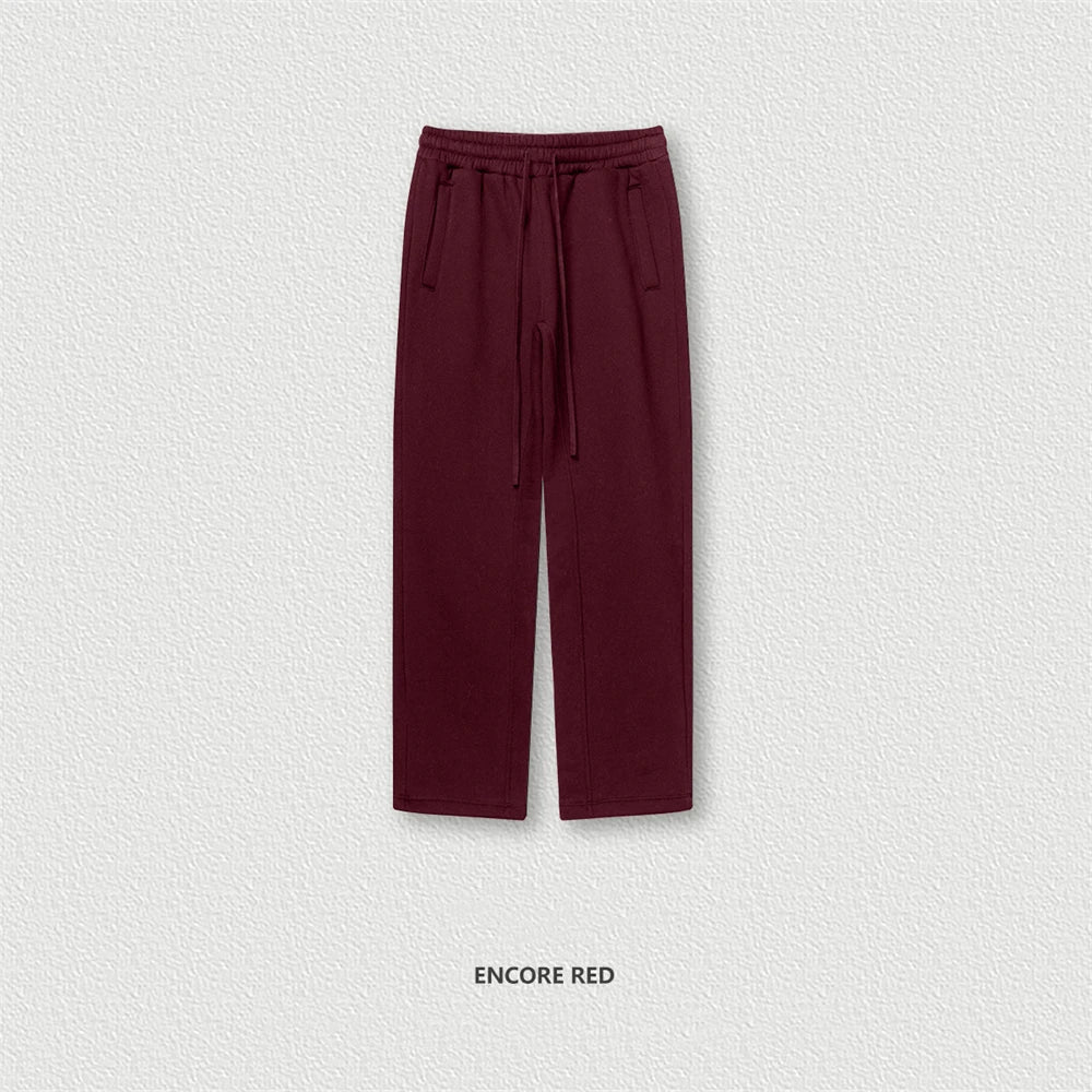 ZODF 345gsm Fleece Straight Pants for Men Unisex Loose Comfortable Sport Trousers Autumn Winter HY0864 - Encore Red