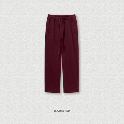 ZODF 345gsm Fleece Straight Pants for Men Unisex Loose Comfortable Sport Trousers Autumn Winter HY0864 - Encore Red