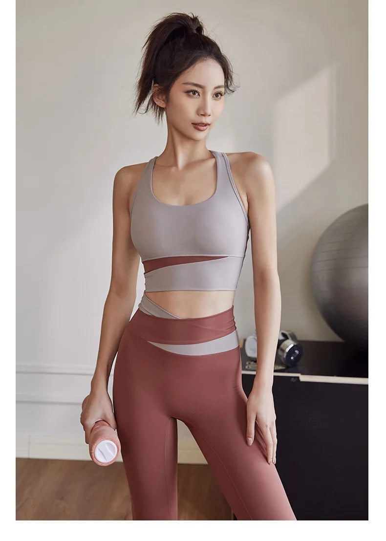 Two Piece Women’s Yoga Sportswear Set – Gym Leggings with Bra and Shorts for Fitness Workout