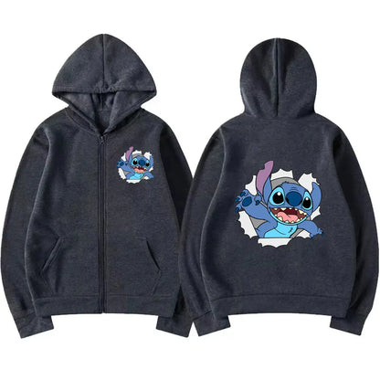 Disney Cute Princess Costume Star and Stitch Women's Oversized Jacket Zipper Hoodie Ladies Winter Warm Loose Outerwear Clothing