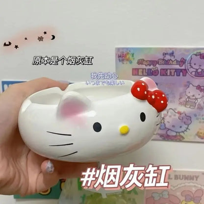 New Hello Kitty Ceramic Ashtray Cute Cartoon Pink Personalized Gift For Boyfriend Action Toy Figures Animation Derivative