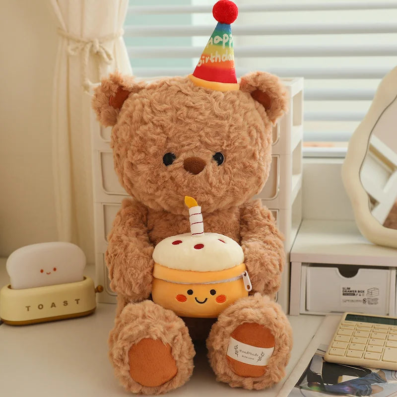 High Quality Birthday Gift Plush Toy Soft Cute Bear Fox Doll with Cake Decor Proposal Suprise Gift For GirlFriend