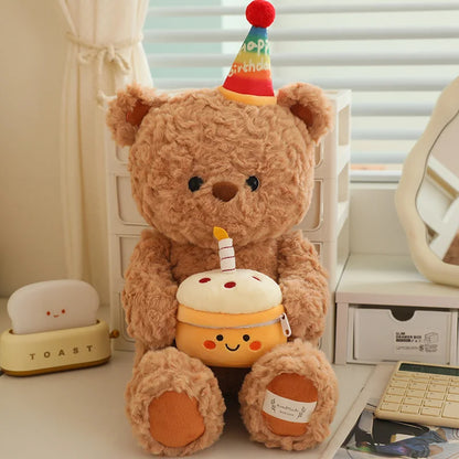 High Quality Birthday Gift Plush Toy Soft Cute Bear Fox Doll with Cake Decor Proposal Suprise Gift For GirlFriend