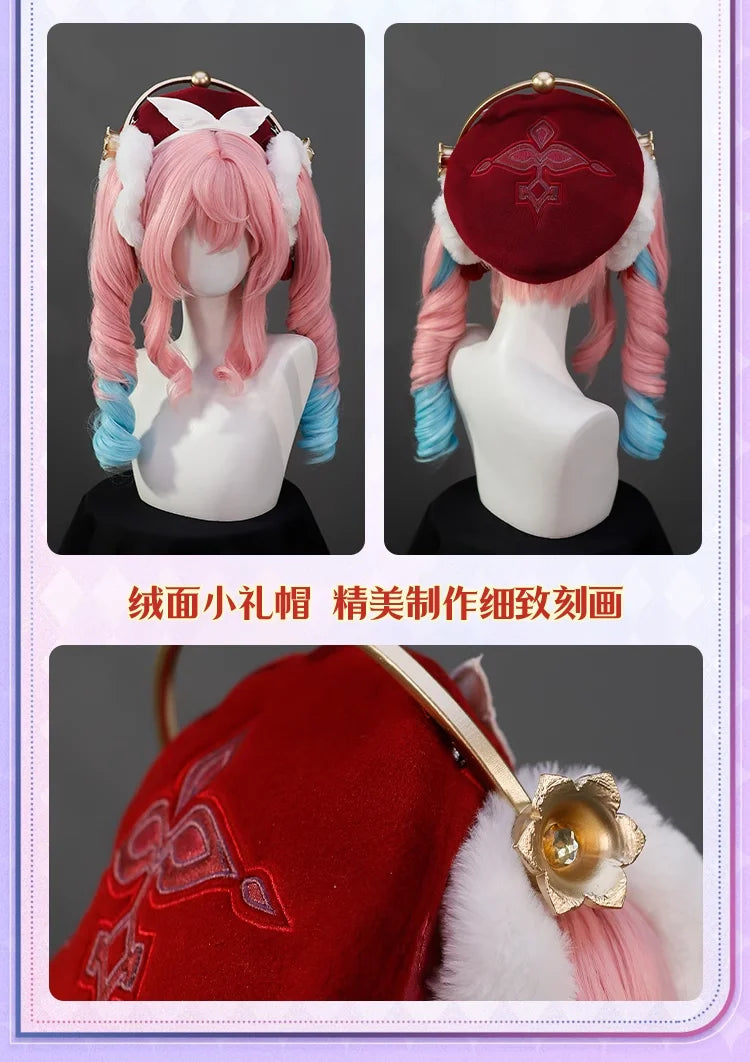 iCoser Honkai Star Rail Hyacine Cosplay Costume Wig Dress Uniform Hat Metal Props Amphoreus Halloween Party for Women Girls Set