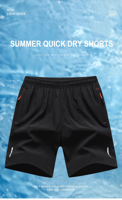 Chrlck Men’s Reflective Quick-Dry Running Shorts Breathable Ice Silk Fishing Pants Large Size M-8XL - Black