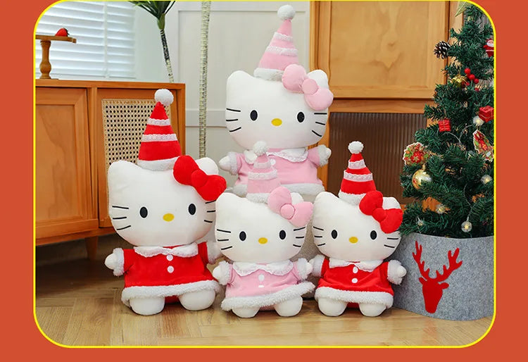 New Sanrio Hallo Kitty Plush Toy Doll Pillow Christmas Kt Cat Plush Toy Cute Hat Kitty Doll Katie Cat Pillow Girl Holiday Gifts