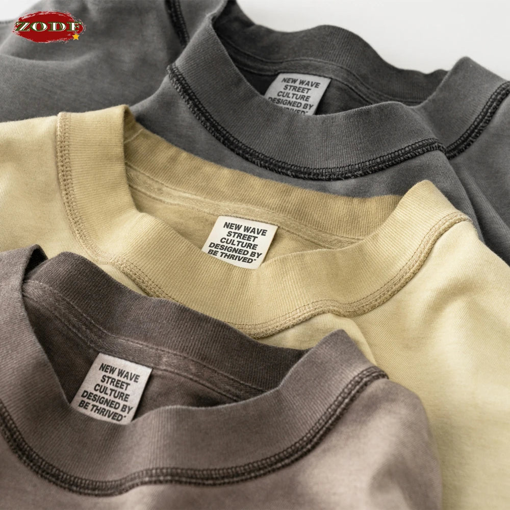 ZODF 2025 Summer Washed 275gsm Solid Cotton T-shirt For Men Unisex Oversized Short Sleeve T Shits Brand Tops HY0981