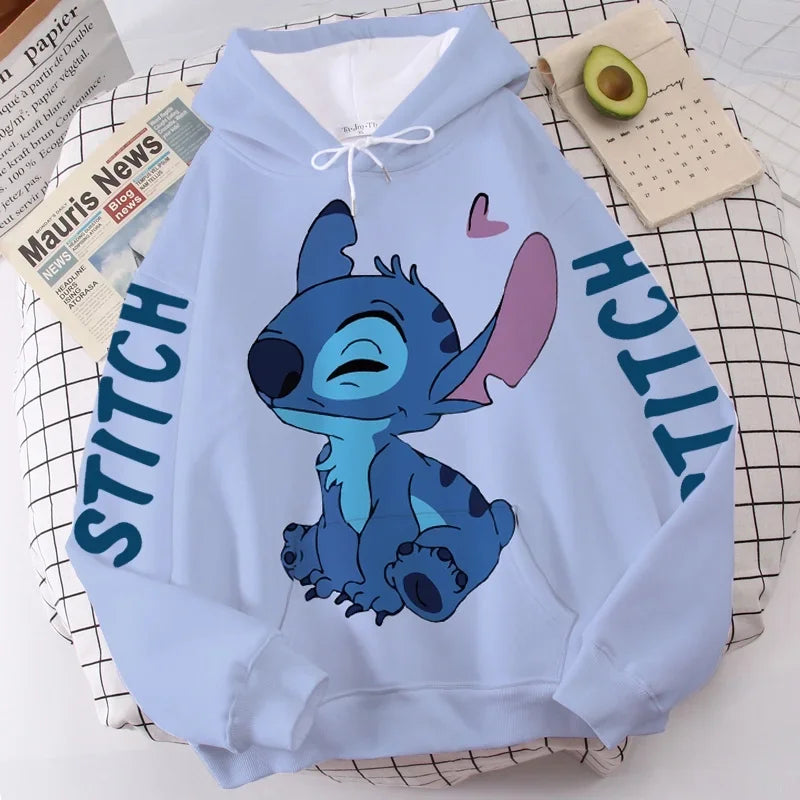 Women's Long Sleeve Oversized Hoodie MINISO Disney Gothic Kawaii Lilo & Stitch Pattern Sweatshirt Y2k Winter Fashion Coat Sale