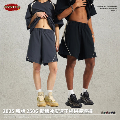ZODF Fashion Men Summer 250gsm Patchwork Shorts Unisex High Street Loose Fit Quick Dry Sport Shorts Brand Streetwears HY1049
