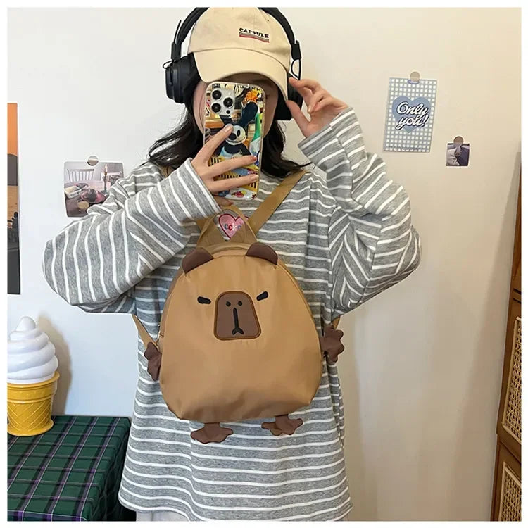 Kawaii Capybara Nylon School Bag Laptop Backpack Cartoon Children's Backpack Travel Casual Book Bags Large Capacity Backpack