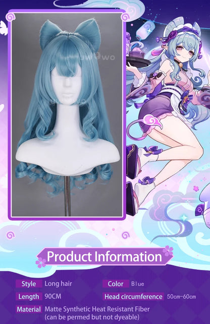 UWOWO Yumemizuki Mizuki Wig Game Genshin Impact Yumemizuki Mizuki Cosplay Wig With Bow Long Dark Blue Hair