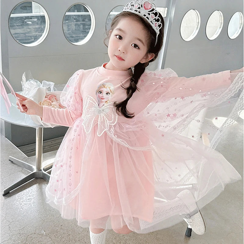 Toddler Girl Dress 2 to 3 4 5 6 7 8 9 Years Long Sleeve Princess Elsa Kids Dresses Blue Tutu Dress Children Clothes