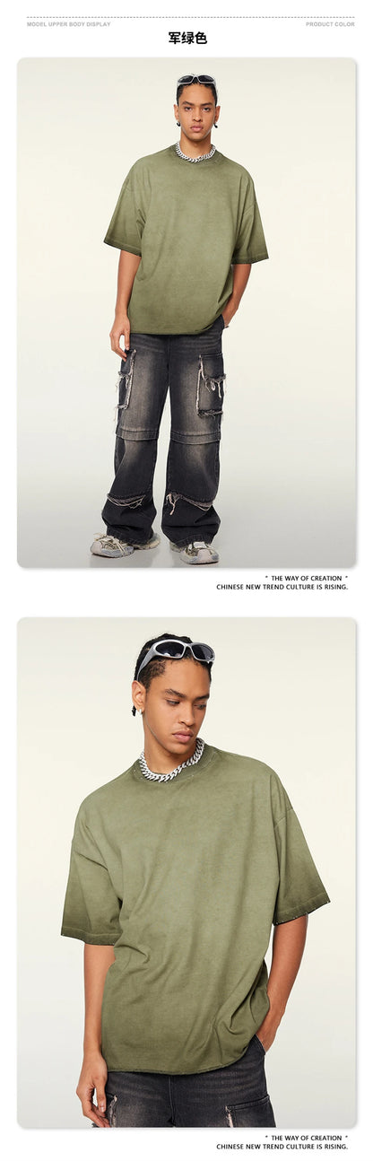 ZODF Fashion 2024 250gsm Washed Distressed T-Shirts For Men Unisex Women Retro Cotton Relax Fit T Shirt Brand Tees HY0838