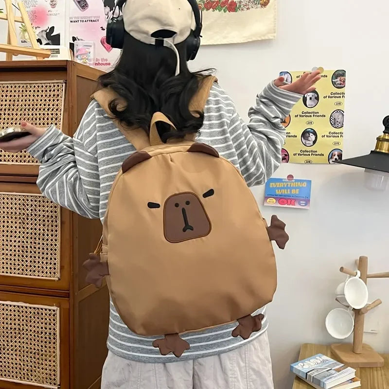 Kawaii Capybara Nylon School Bag Laptop Backpack Cartoon Children's Backpack Travel Casual Book Bags Large Capacity Backpack