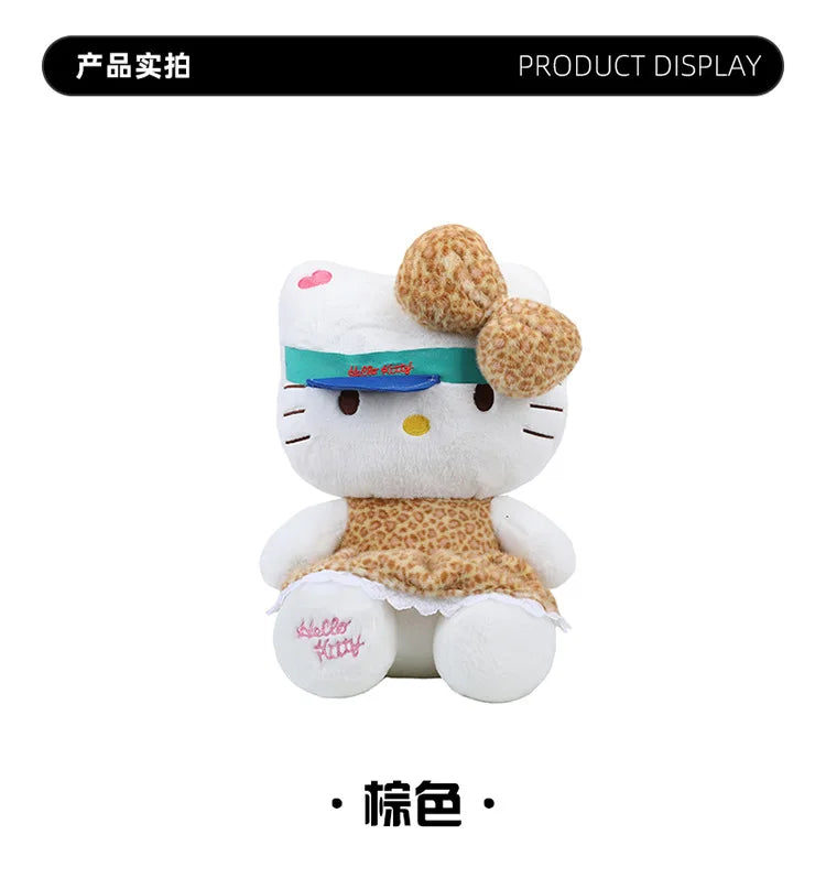 New Sanrio Plush Leopard Print Baseball Cap KT Cat Hello Kitty Stuffed Animal Kitten Pillow Doll for Kids Birthday Xmas Gift For