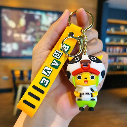 New Anime One Piece Dragon Ball Keychain Luffy Sauron Nami Chopper Silicone Cute Car Keyring Pendant Birthday Kids Toys Gifts