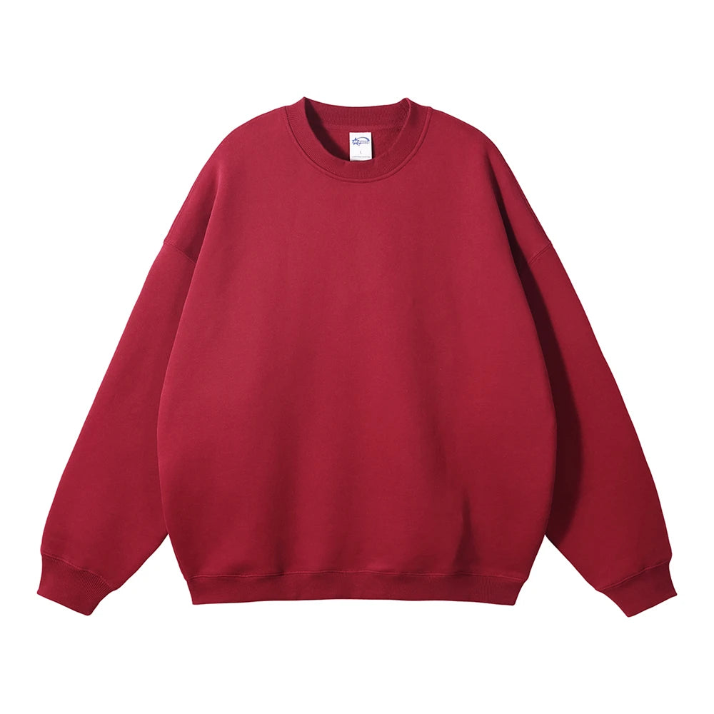 ZODF New 2025 Winter 350gsm Fleece Sweatshirts For Men Unisex Casual Loose Basic Solid O-Neck Thick Warm Pullovers HY0635