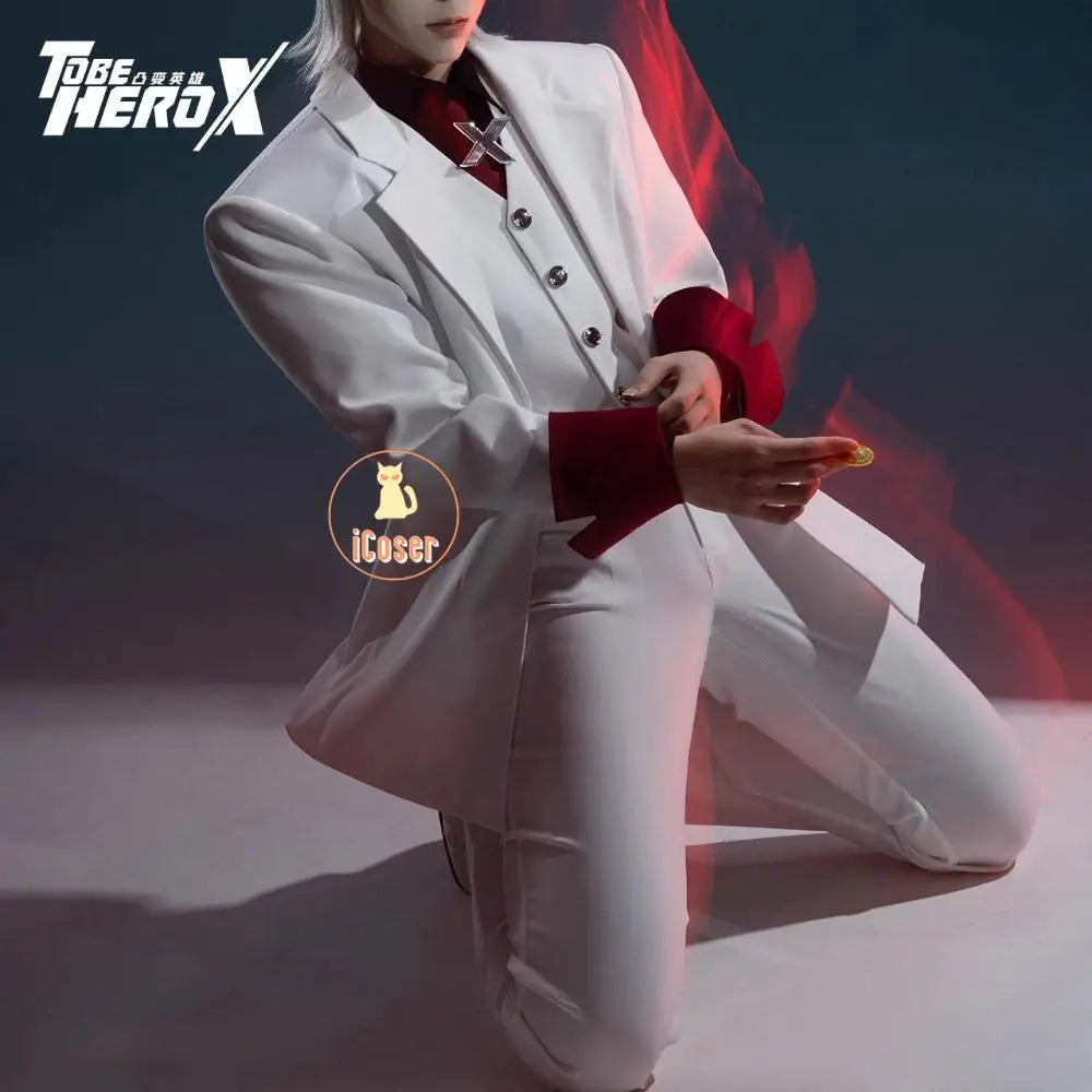 iCoser Anime To Be Hero X Cosplay Costume Wig Hero X Uniform White Suit Orange Glasses Tie Halloween Party for Women Men Props