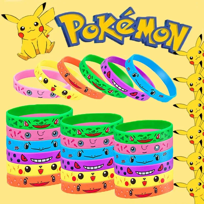 12pcs Pokemon Bracelet Anime Pikachu Charmander Cartoon Silicone Wristband Bracelets Accessoires Birthday Toys