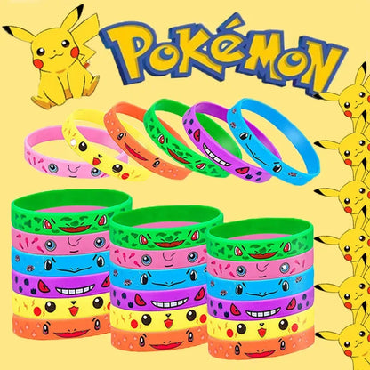 12pcs Pokemon Bracelet Anime Pikachu Charmander Cartoon Silicone Wristband Bracelets Accessoires Birthday Toys