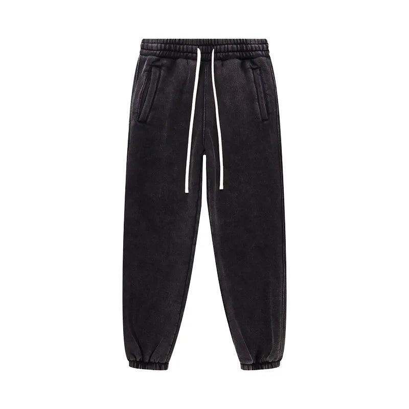 ZODF Vintage Men 360gsm Thick Fleece Sweatpants Women Unisex Loose Washed Distressed Warm Joggers Pants For Winter HY0749