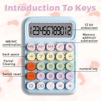 Keyboard Calculator Office 12-digit Mechanical Buttons Calculator Cute Candy Color School Supplies Students/Finance Stationery