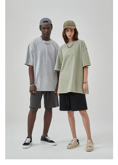 ZODF New Spring Summer Washed Cotton Solid T Shirts For Men Unisex High Street Loose Edge Oversized Noshrink T-Shirt Tee HY0465