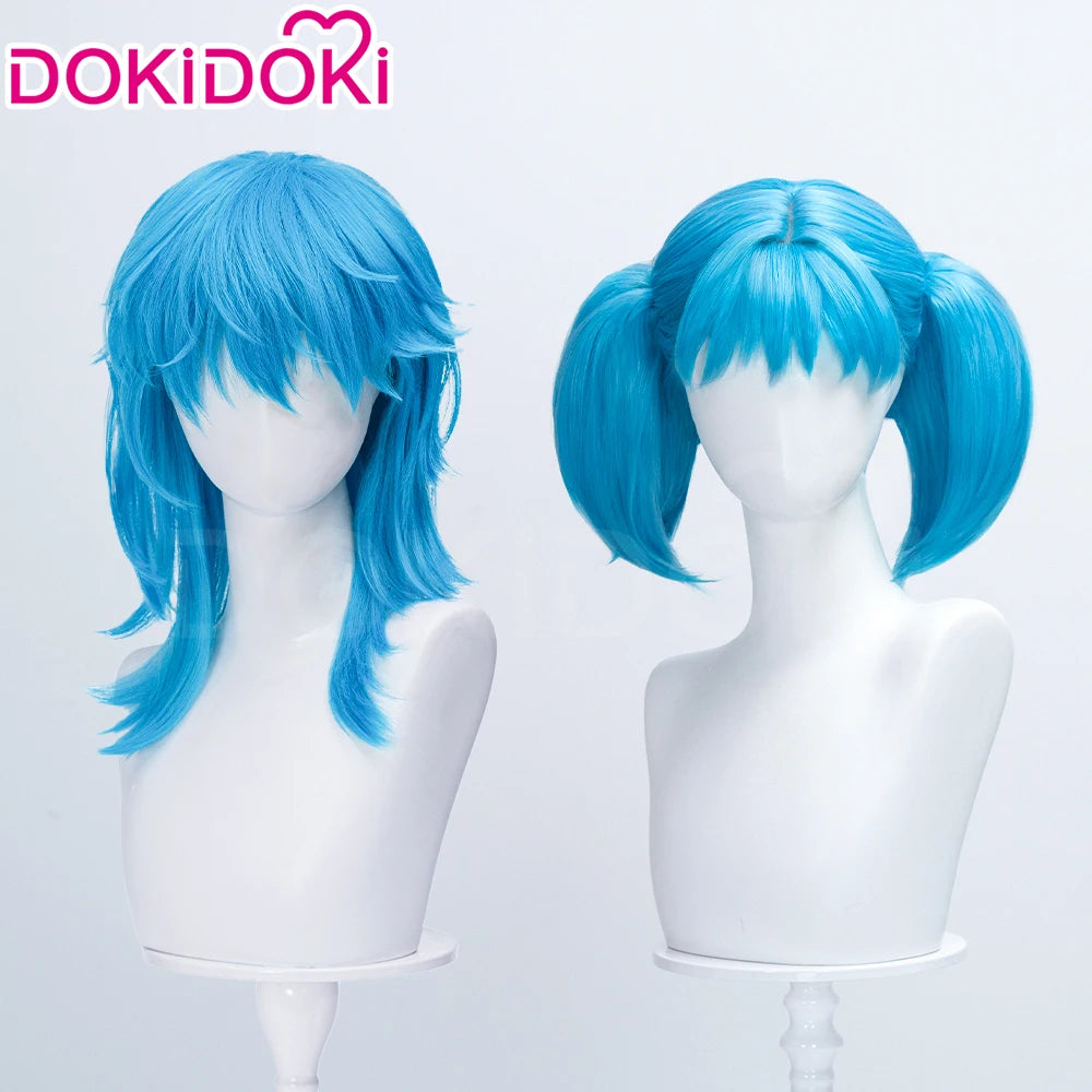 IN STOCK Sallyy Wig Game Cosplay DokiDoki Women Blue 33cm 45cm Short Dual Ponytail Hair Sally Cosplay Halloween Free Wig Cap