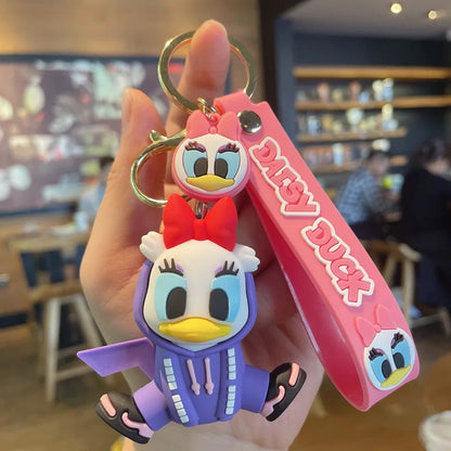 Anime Cartoon Disney Keychain Mickey Mouse Stitch Figure Minnie Donald Duck Piglet Key Chain Model Kids Toys Children Gift