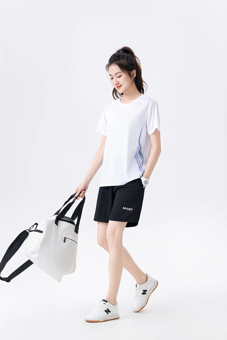 Chrlck Unisex Gradient Quick-Dry Ice Silk Fitness T-Shirt and Shorts Set for Running Gym Training