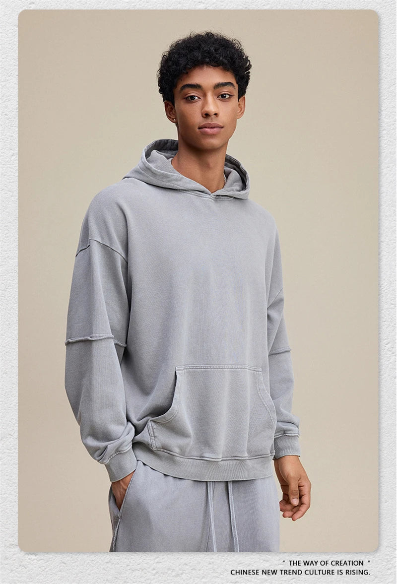 ZODF Vintage 2025 Autumn 370gsm Fake 2-Piece Hoodies For Man Unisex Washed Fire Snowflake Hooded Pullovers Terry Coats HY1108