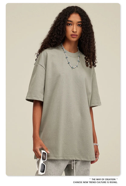 ZODF 2025 Heavy-Weight 425gsm 100% Cotton T-Shirts For Men Unisex Summer Oversized O-Neck Basic Solid T Shirt Brand Tees HY0485