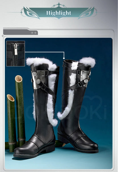 IN STOCK Rover Qiuyuan Cosplay Shoes Game Wuthering Waves DokiDoki-SR Black Leather Shoes Rover Cosplay Men Christmas Long Boots