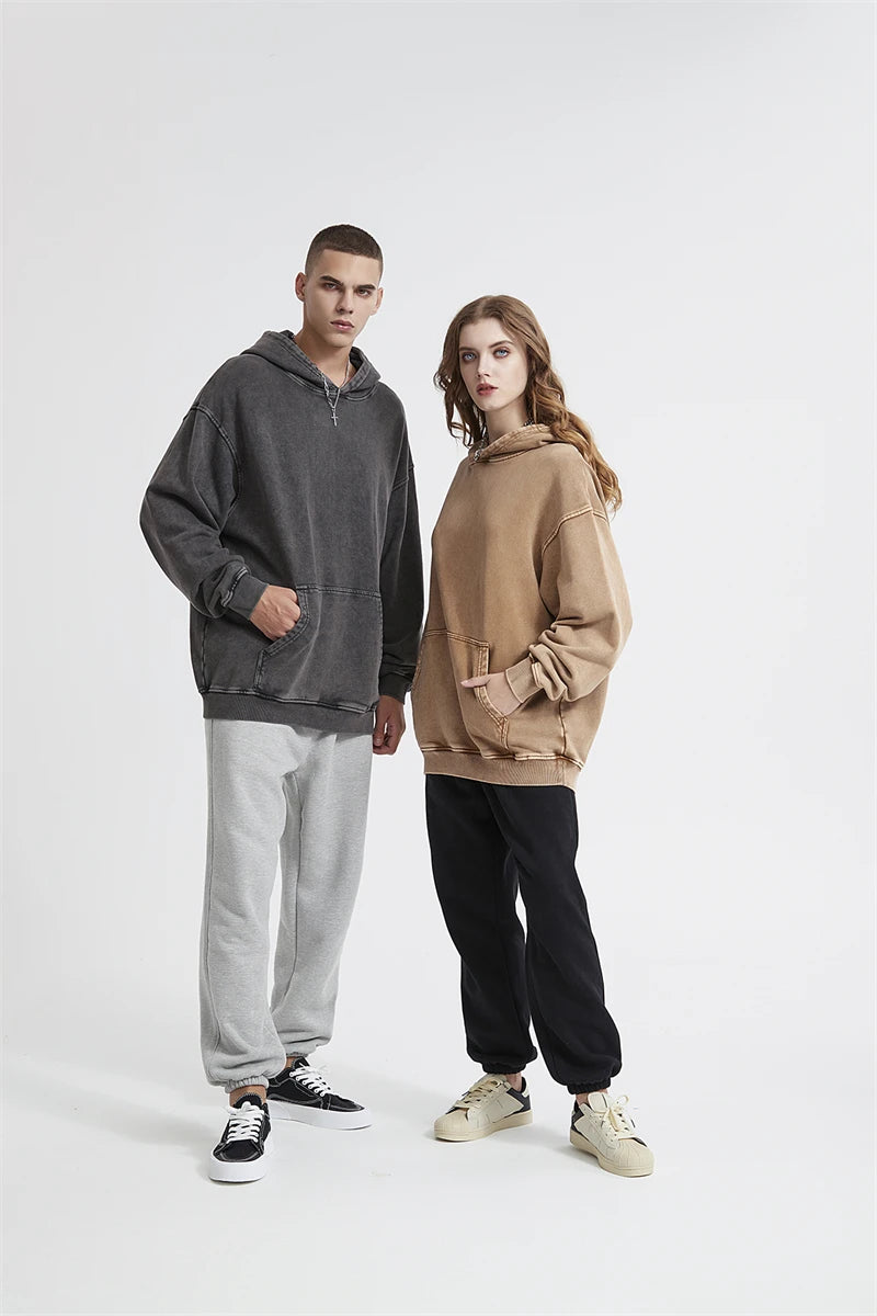 ZODF Autumn Winter Men 420gsm Heavyweight Washed Cotton Hoodie Streetwear Sweatshirt HY0307